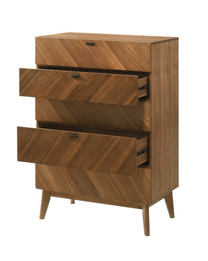 VIG Furniture Kamela- Walnut Chest With 5 Deep Drawers, Black Metal Handles, Rich Veneer For Modern Bedrooms VGMA-BR-128-CH