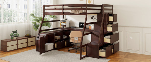 English Elm Full Size Kids Loft Bed with Integrated Desk Seven Drawers and Open Shelving Espresso LT000649AAP-3