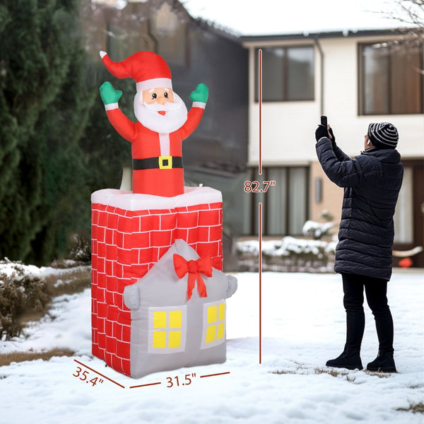 English Elm 7ft Animated Santa Chimney Inflatable Outdoor Holiday Decor with Led Night Display T3971P381226