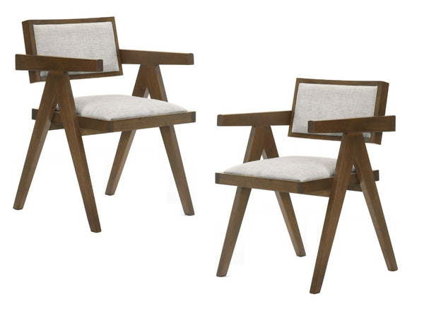 VIG Furniture Fern Walnut & Beige Dining Chairs Set Of 2 — Ergonomic Foam Seats, Solid Rubberwood Frame, 220 Lb Capacity VGMA-MI-1116-WB