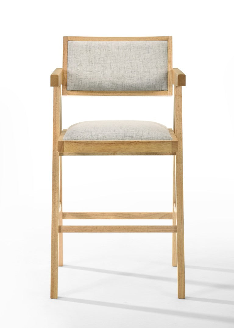 VIG Furniture Fern Modern Beige Counter Stool Set Of 2 — Natural Rubberwood Frame, High-Density Foam Seats, 26" Sh VGMA-MI-1116-BC-NB