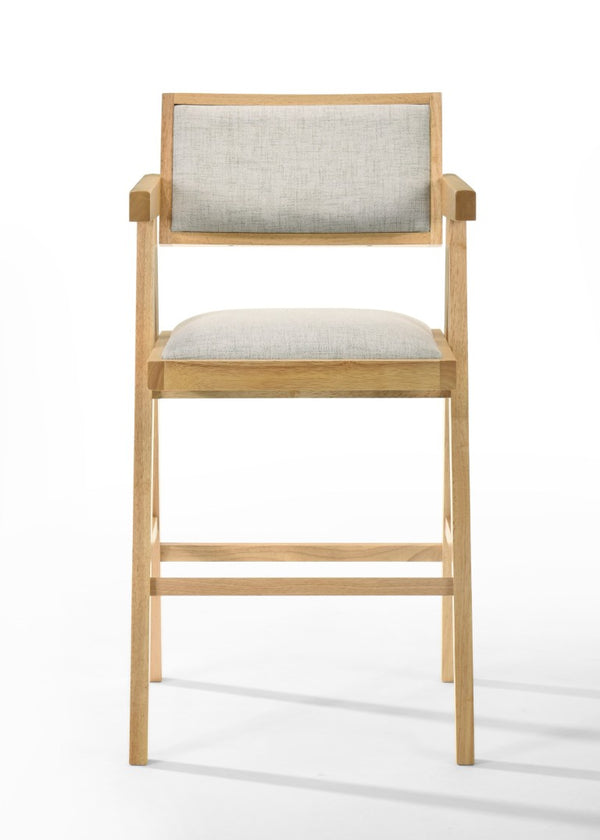 VIG Furniture Fern Modern Beige Counter Stool Set Of 2 — Natural Rubberwood Frame, High-Density Foam Seats, 26" Sh VGMA-MI-1116-BC-NB