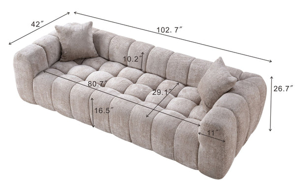 English Elm Marshmallow Cloud Sofa Oversized Boucle Four Seat Channel Tufted Living Room Couch Camel W5515P495927