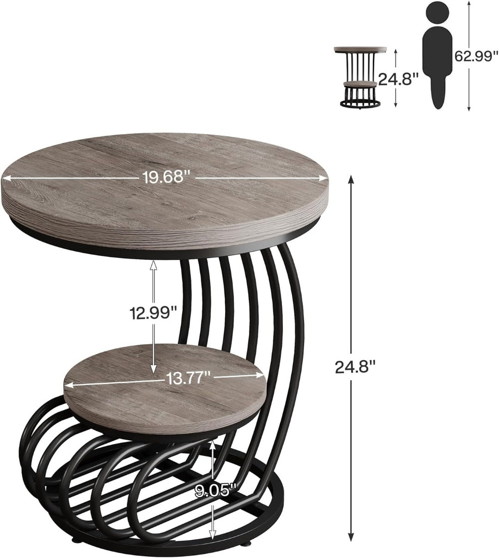 English Elm Drink Table Round Slatted Wood Grain Side for Living Room or Bedroom T3971P461207