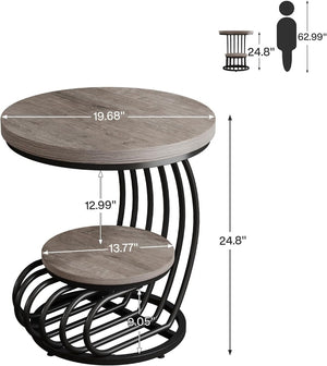 English Elm Drink Table Round Slatted Wood Grain Side for Living Room or Bedroom T3971P461207