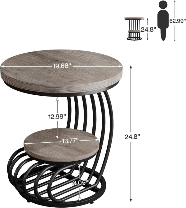 English Elm Drink Table Round Slatted Wood Grain Side for Living Room or Bedroom T3971P461207