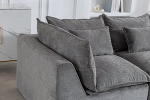 English Elm 102.3" Oversized Modular Sectional Sofa Cotton Linen Deep Seat Lounge with Ottoman Antique Grey W2530S00013