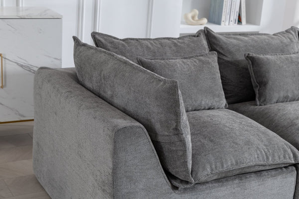 English Elm 102.3" Oversized Modular Sectional Sofa Cotton Linen Deep Seat Lounge with Ottoman Antique Grey W2530S00013