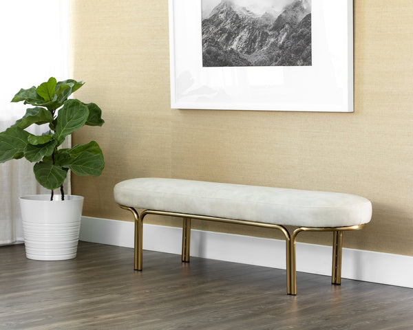 Sunpan Gwen Elegant Oval Bench with Gold Iron Frame - Stylish, Functional Accent for Any Space Nono Cream