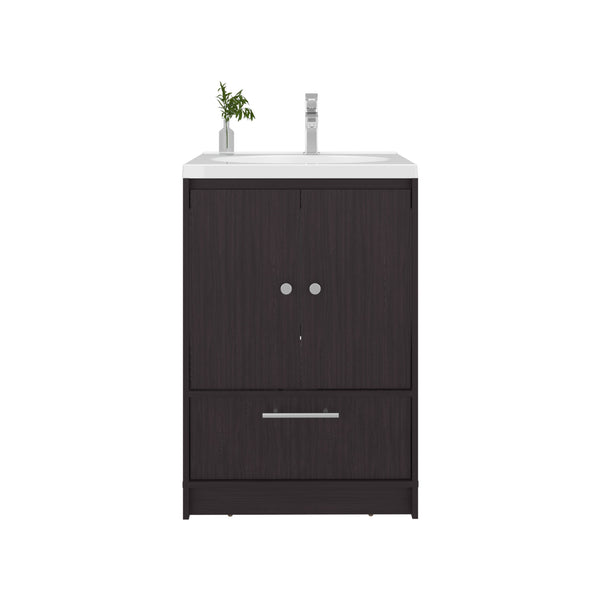 English Elm Bathroom Vanity with Sink Engineered Wood, Single Drawer Storage, Compact Modern Minimalist Design Black 34.25 L x 23.23 W x 13.39 H B097P350324