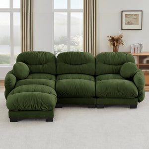 English Elm Pleated Chenille Sectional Sofa with Ergonomic Foam Sculptural Curved Armrests Living Room Green W5656S00050