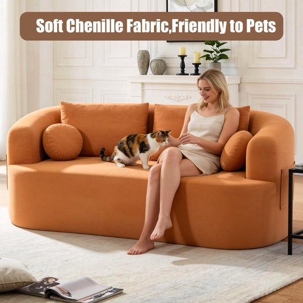 English Elm Loveseat Chenille Upholstered Sofa Compact Foam Seating for Small Apartments and Dens Orange W5385P454893