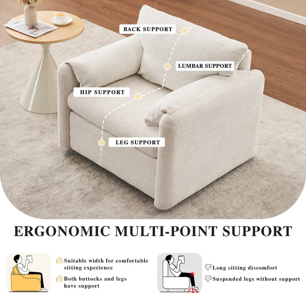 English Elm 001 Ivory White Swivel Accent Chair 360° Rotating Chenille Lounge Seat with High-Resilience Cushion, Ergonomic Reading Sofa for Living Room Office Bedroom 250LB Capacity W2636P231538