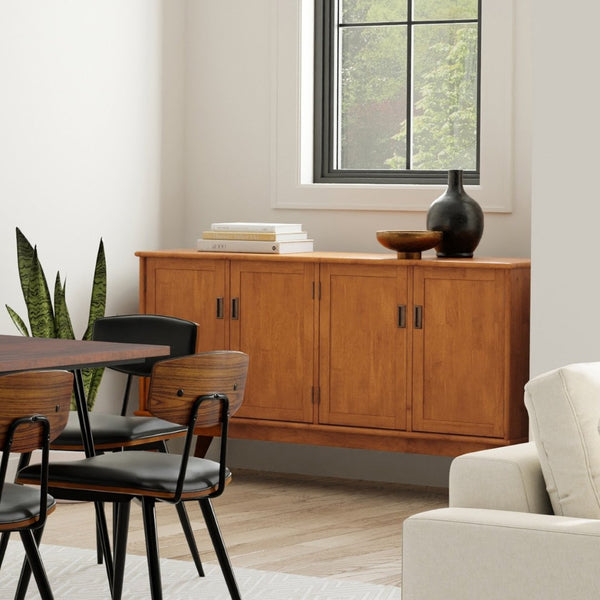 English Elm Draper Solid Rubberwood Sideboard with Tapered Legs and Brass Pulls for Dining Rooms B136P439000