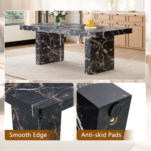 English Elm 78.7"*39.4"*29.9" Black Marble Mdf Dining Table Seats Eight with 3.5in Thick Top W1151S03864