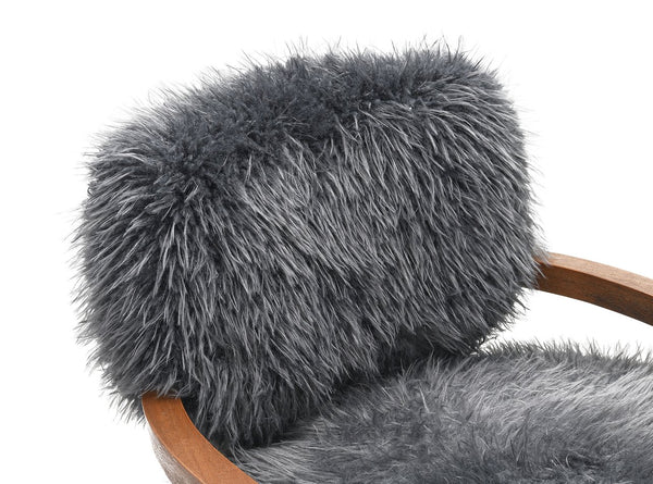 English Elm Charcoal Plush Faux Fur Accent Chair with Walnut Wood Arms — Cozy Modern Living Room Seating Charcoal grey 29 L x 30 W x 31 H B2741P401369
