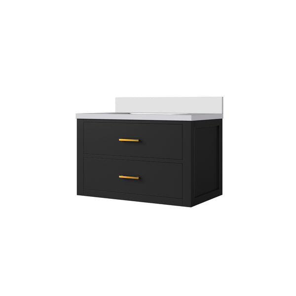 English Elm Black Single Bath Vanity With Cultured Marble Top – Elegant Design, Ample Storage, Easy Installation B2731P257915