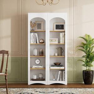 English Elm On-Trend 5 Tier Farmhouse Bookshelves Set Of 2, Stylish Two-Tone Storage Cabinets With Adjustable Shelves N721P245734K-GIGA