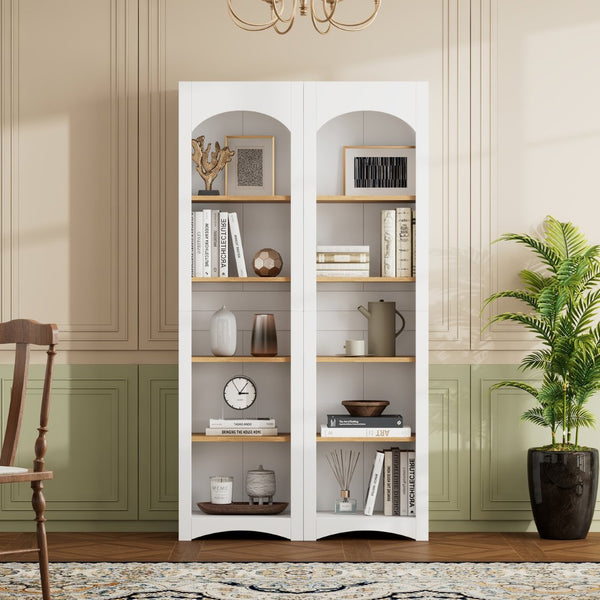 English Elm On-Trend 5 Tier Farmhouse Bookshelves Set Of 2, Stylish Two-Tone Storage Cabinets With Adjustable Shelves N721P245734K-GIGA