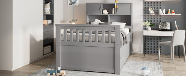 English Elm Twin Captain Platform Bed with Bookcase Headboard Four Drawers Pine Mdf Frame Gray GX001828AAE-1
