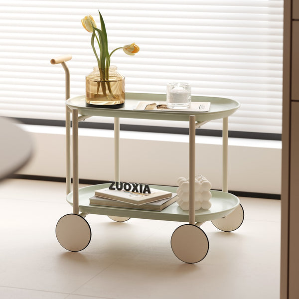 English Elm Moon Rolling Two Tier Open Shelf Cart Scandinavian Style for Kitchen or Living Room W3318P308309