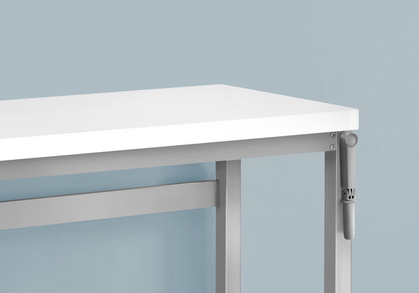 English Elm Computer Desk - Adjustable Standing Workstation, Modern White Laminate & Grey Metal, Compact Design B2710P219898