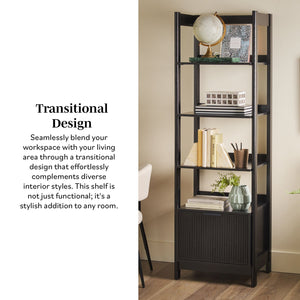 English Elm Walker Edison - Transitional Wide Reeded Bookshelf with Drawers on Bottom for Home Office, Spacious Shelving & Storage Black 75.38 L x 20.38 W x 6 H B185P200193