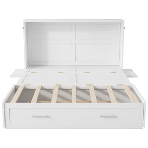 English Elm Queen Mobile Murphy Bed with Drawers & Side Shelves, White Fold-Up Queen Wall Bed for Guests SM000317AAK