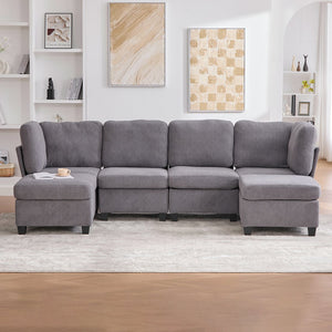 English Elm UNITED Modular 6-Seat Sectional Sofa with Removable Ottoman, Storage Compartments, Convertible Comfort Gray W1568S00245