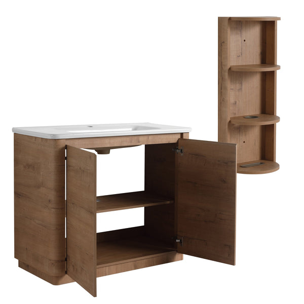 English Elm 40'' Freestanding Bathroom Vanity With Glossy Ceramic Sink, Soft-Close Doors & Ample Storage Rack W999S00405