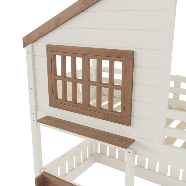 English Elm Full Bunk Bed with Trundle Bookshelf Storage Pine Frame Car Design for Kids W1580S00324