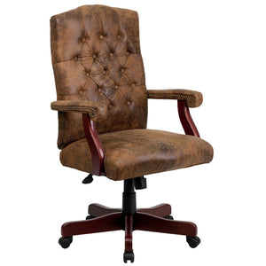 English Elm Derrick Executive Swivel Office Chair with Timeless Design, Plush Comfort, and Elegant Detailing Bomber Brown Microfiber/Mahogany Frame 802-BRN-GG