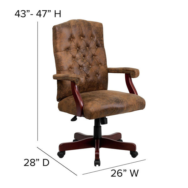 English Elm Derrick Executive Swivel Office Chair with Timeless Design, Plush Comfort, and Elegant Detailing Bomber Brown Microfiber/Mahogany Frame 802-BRN-GG