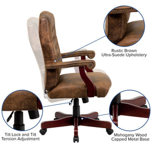 English Elm Derrick Executive Swivel Office Chair with Timeless Design, Plush Comfort, and Elegant Detailing Bomber Brown Microfiber/Mahogany Frame 802-BRN-GG