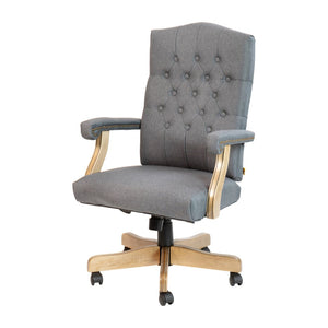 English Elm Derrick Gray Fabric Executive Swivel Chair - Ergonomic Comfort, Driftwood Arms & Classic Style 802-GR-GG