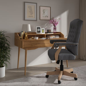 English Elm Derrick Gray Fabric Executive Swivel Chair - Ergonomic Comfort, Driftwood Arms & Classic Style 802-GR-GG