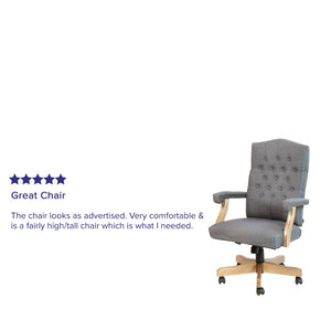 English Elm Derrick Gray Fabric Executive Swivel Chair - Ergonomic Comfort, Driftwood Arms & Classic Style 802-GR-GG