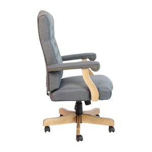 English Elm Derrick Gray Fabric Executive Swivel Chair - Ergonomic Comfort, Driftwood Arms & Classic Style 802-GR-GG