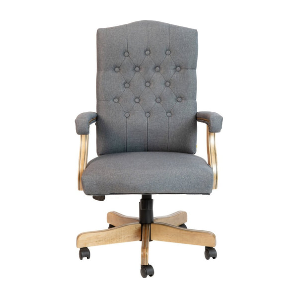 English Elm Derrick Gray Fabric Executive Swivel Chair - Ergonomic Comfort, Driftwood Arms & Classic Style 802-GR-GG