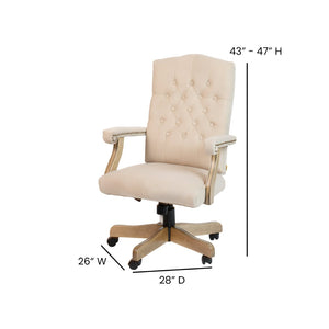 English Elm Derrick Executive Swivel Office Chair with Timeless Design, Plush Comfort, and Elegant Detailing Ivory Microfiber/Driftwood Frame 802-IV-GG