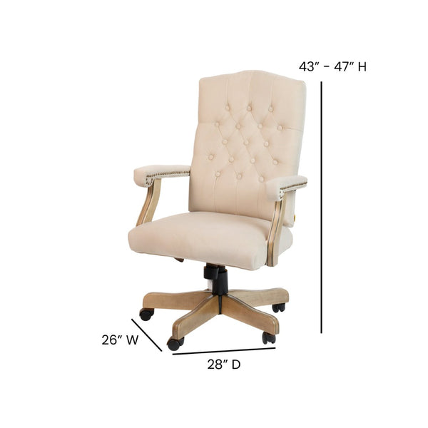 English Elm Derrick Executive Swivel Office Chair with Timeless Design, Plush Comfort, and Elegant Detailing Ivory Microfiber/Driftwood Frame 802-IV-GG