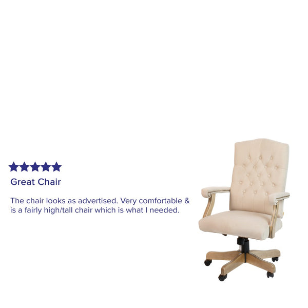 English Elm Derrick Executive Swivel Office Chair with Timeless Design, Plush Comfort, and Elegant Detailing Ivory Microfiber/Driftwood Frame 802-IV-GG