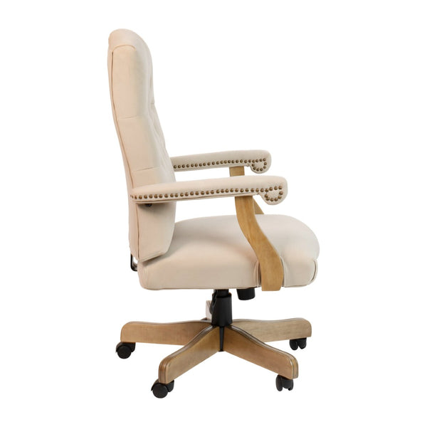 English Elm Derrick Executive Swivel Office Chair with Timeless Design, Plush Comfort, and Elegant Detailing Ivory Microfiber/Driftwood Frame 802-IV-GG