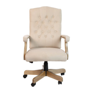 English Elm Derrick Executive Swivel Office Chair with Timeless Design, Plush Comfort, and Elegant Detailing Ivory Microfiber/Driftwood Frame 802-IV-GG