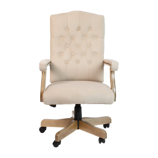 English Elm Derrick Executive Swivel Office Chair with Timeless Design, Plush Comfort, and Elegant Detailing Ivory Microfiber/Driftwood Frame 802-IV-GG