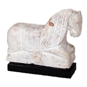 Lilys Travertine Horse Statue Black Wooden Base 8020