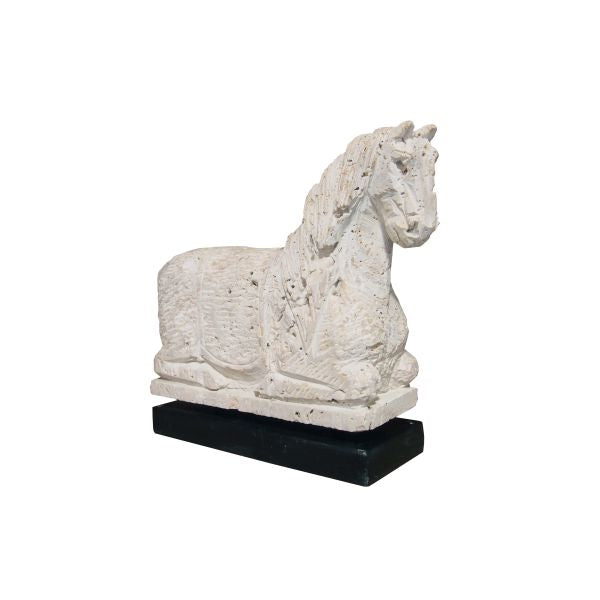 Lilys Travertine Horse Statue Black Wooden Base 8020