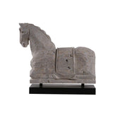 Lilys Travertine Horse Statue Black Wooden Base 8020
