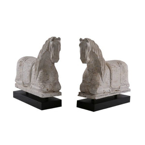 Lilys Travertine Horse Statue Black Wooden Base 8020