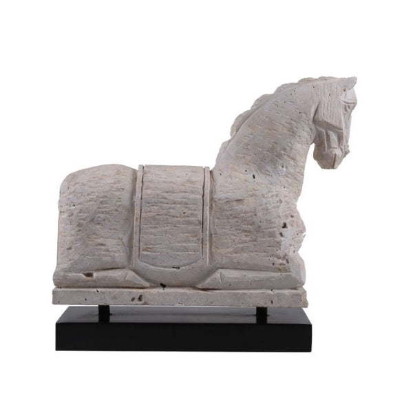 Lilys Travertine Horse Statue Black Wooden Base 8020